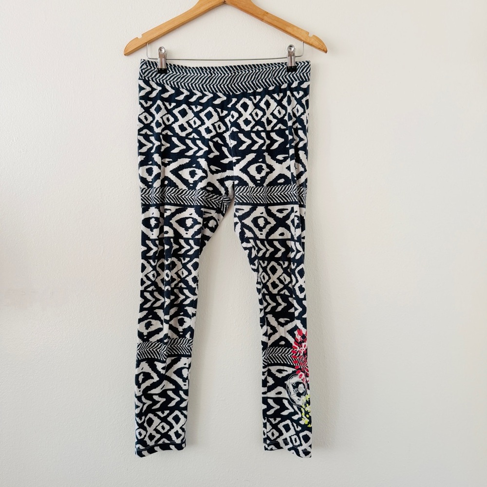Desigual Navy Blue White Cotton Stretch Legging Pants - Ikat Design